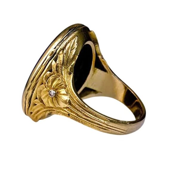 Womens Fashion Ring Blue Enamel Crystal Gold Plated French Vintage Style Size 9 - Picture 2 of 7